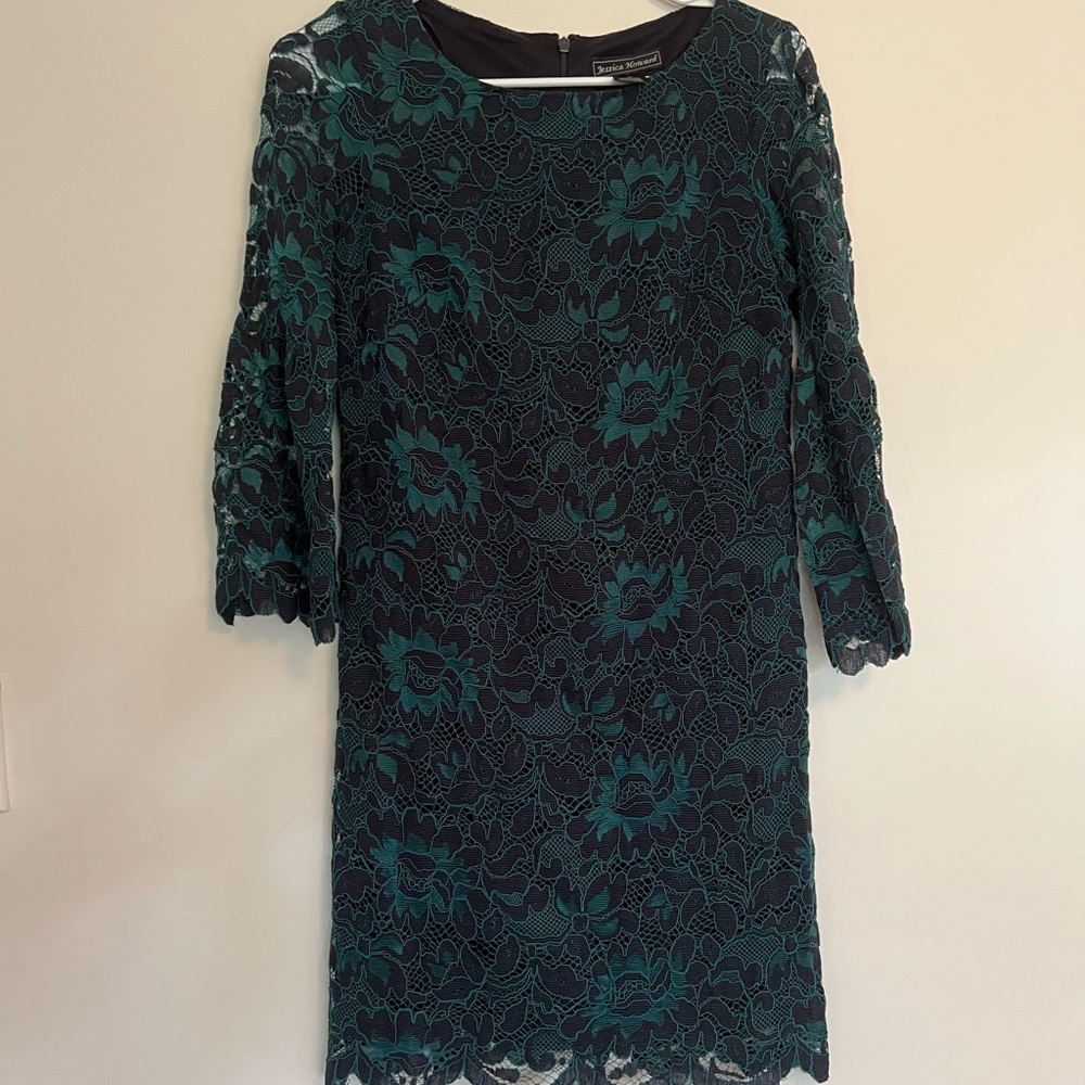 Jessica Howard Teal Lace Long Sleeve Dress